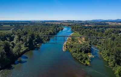 Birds eyes view of the Willamette River.